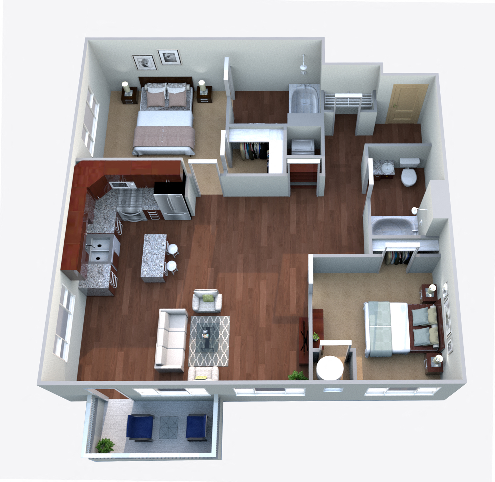 Floor plan for 2 beds, 2 baths, 1164 sqft
